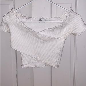 Hollister White cropped shirt with crossed front